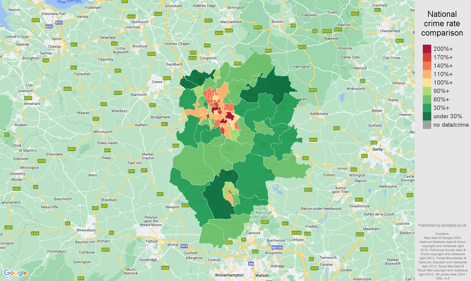 Stoke on Trent crime rate comparison map