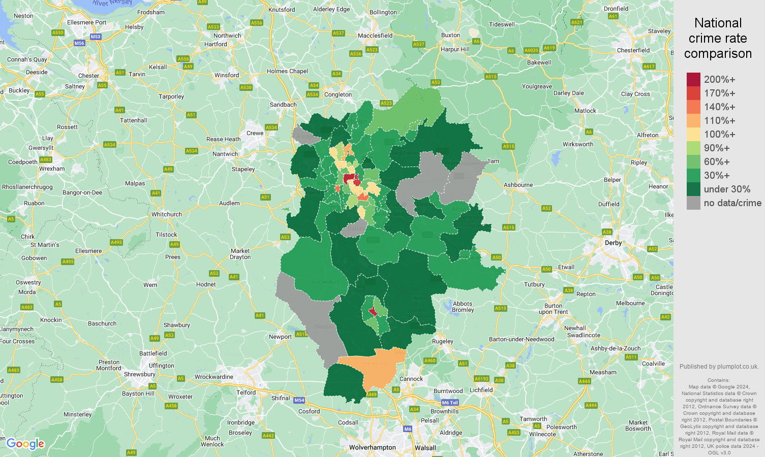 Stoke on Trent drugs crime rate comparison map