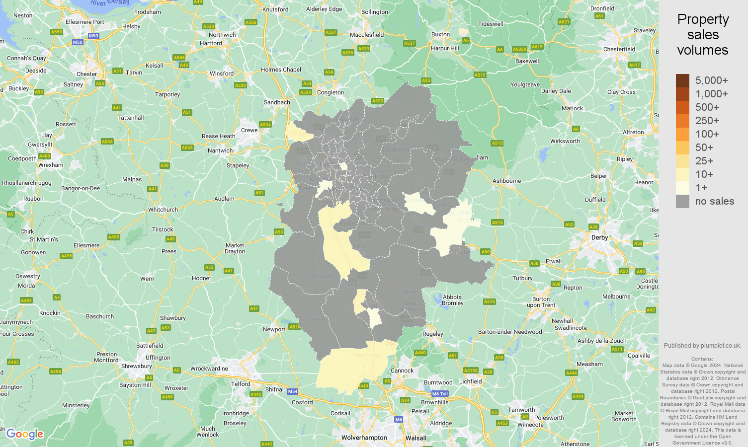 Stoke on Trent map of sales of new properties