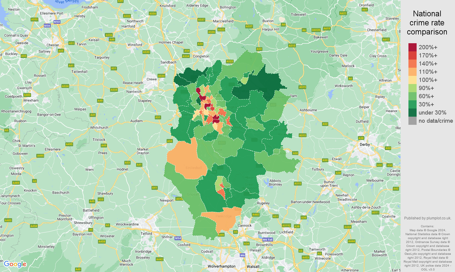 Stoke on Trent other theft crime rate comparison map