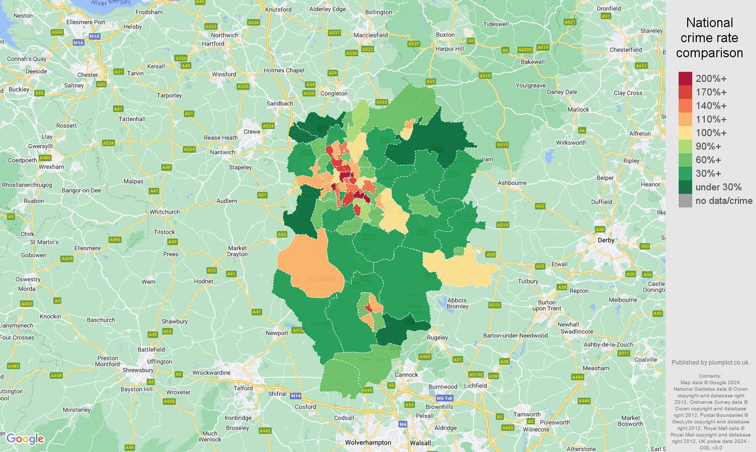 Stoke on Trent public order crime rate comparison map