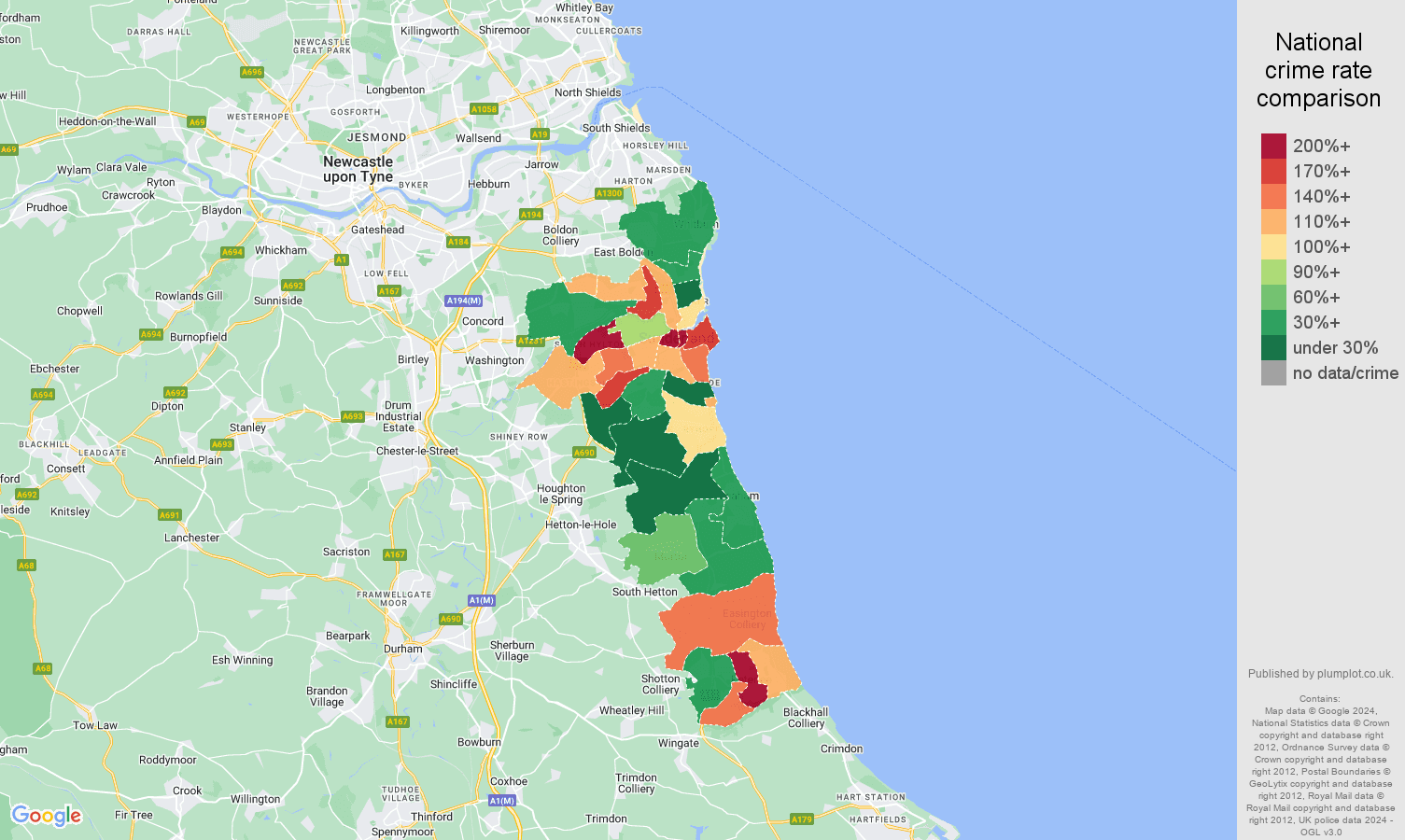 Sunderland drugs crime rate comparison map