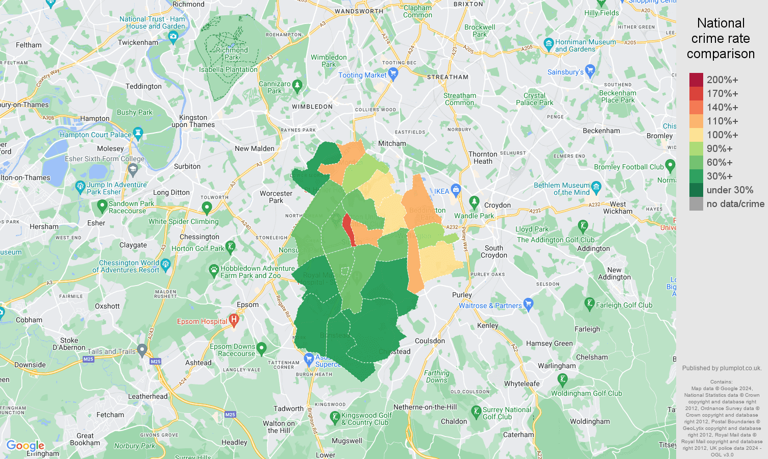 Sutton crime rate comparison map