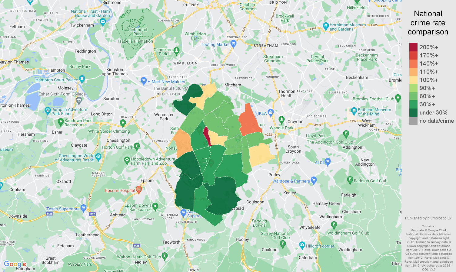 Sutton drugs crime rate comparison map