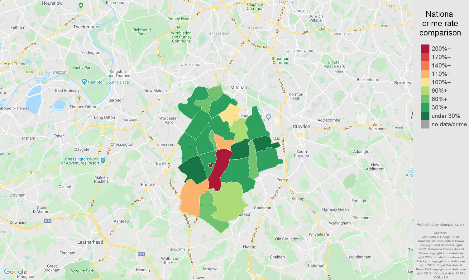 Sutton other crime rate comparison map