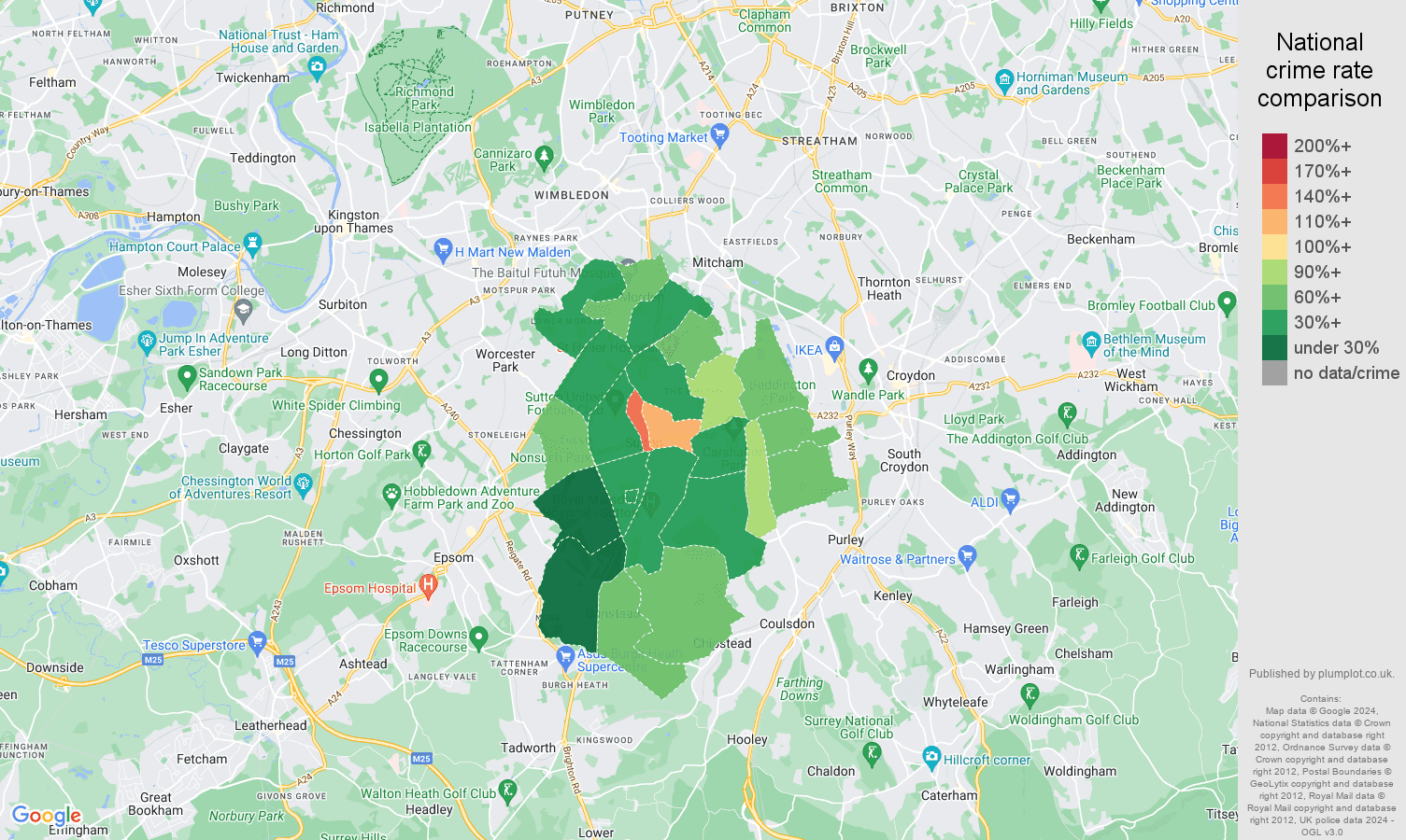 Sutton public order crime rate comparison map
