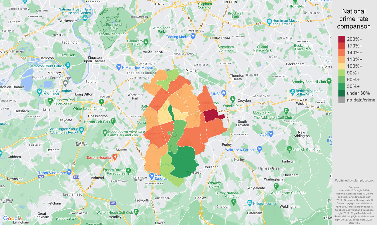 Sutton vehicle crime rate comparison map
