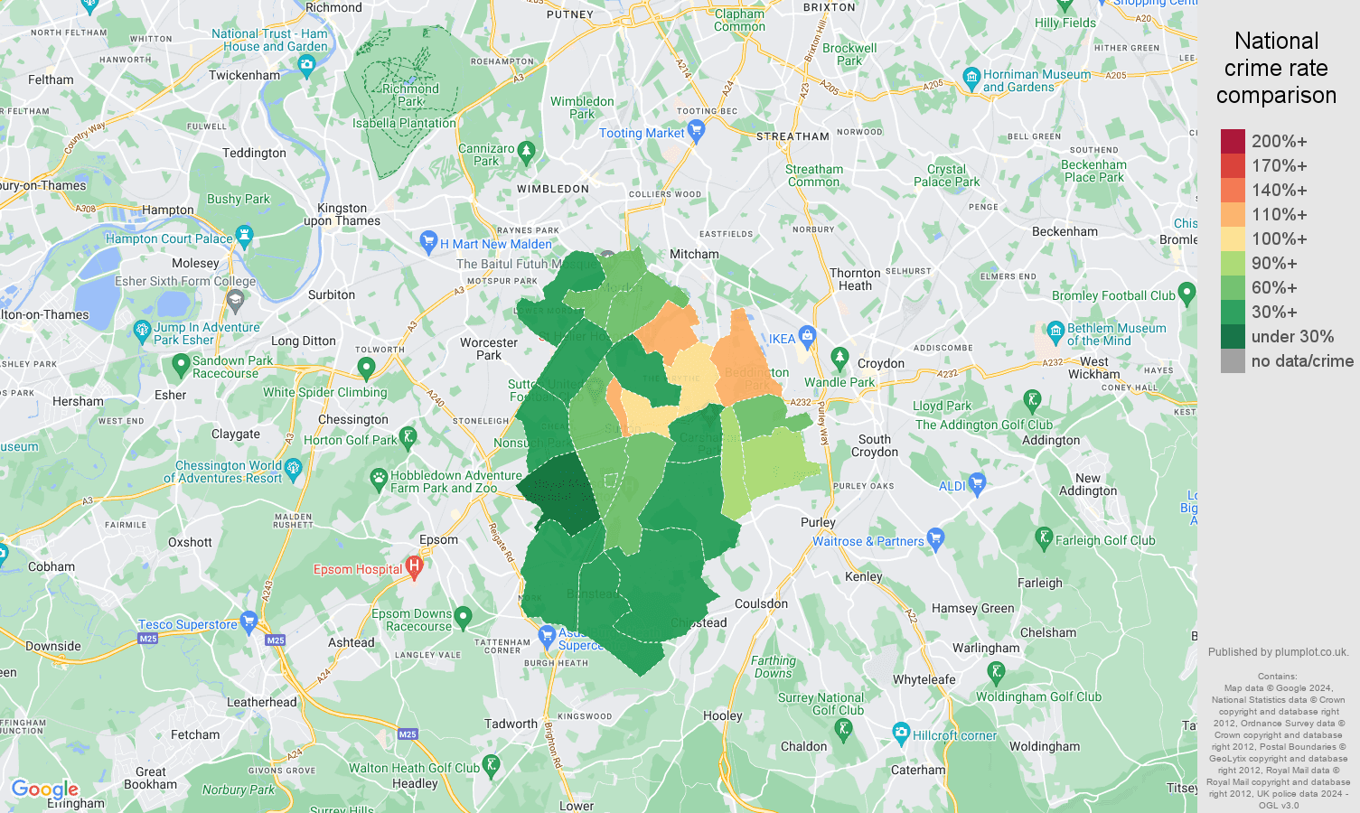 Sutton violent crime rate comparison map