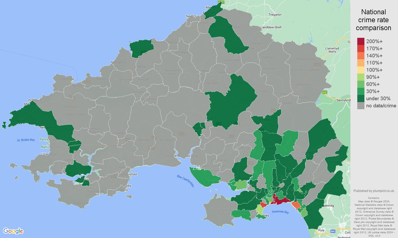 Swansea bicycle theft crime rate comparison map