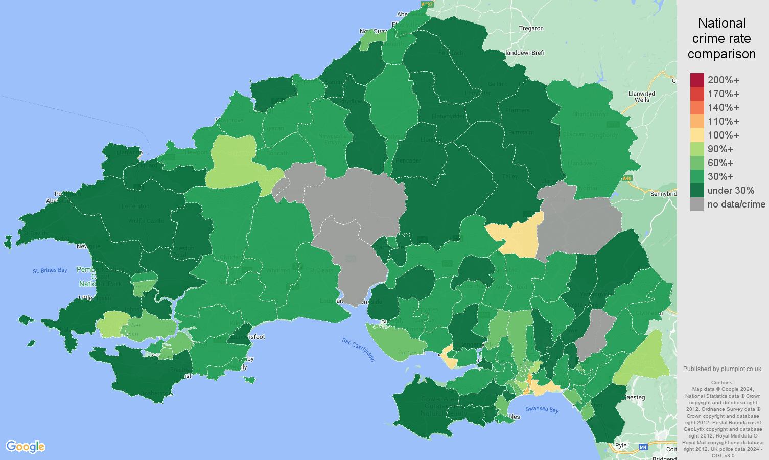 Swansea burglary crime rate comparison map