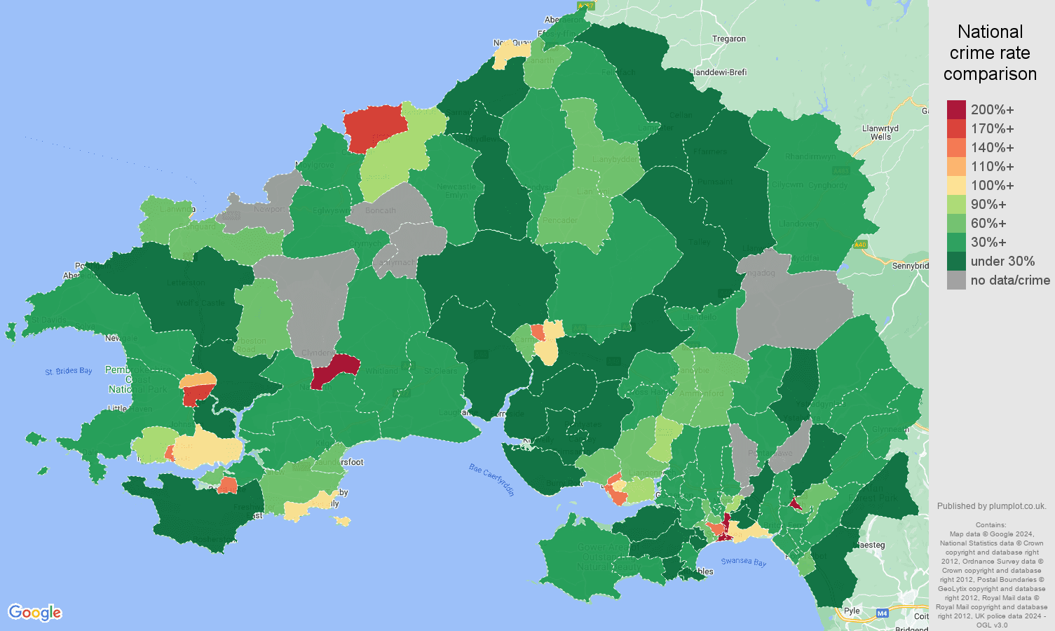 Swansea drugs crime rate comparison map