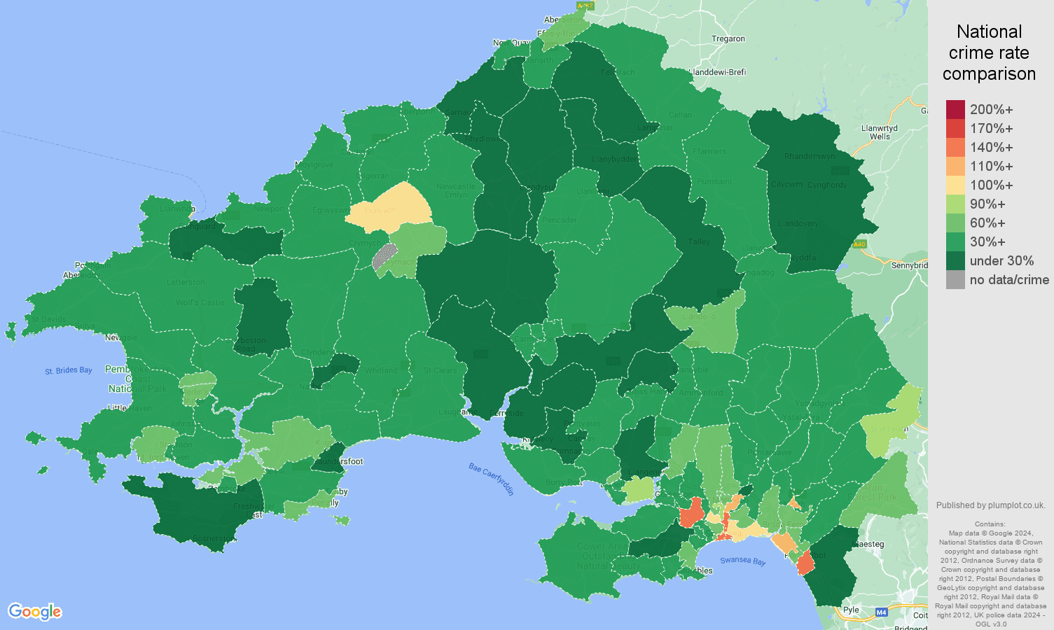 Swansea other theft crime rate comparison map