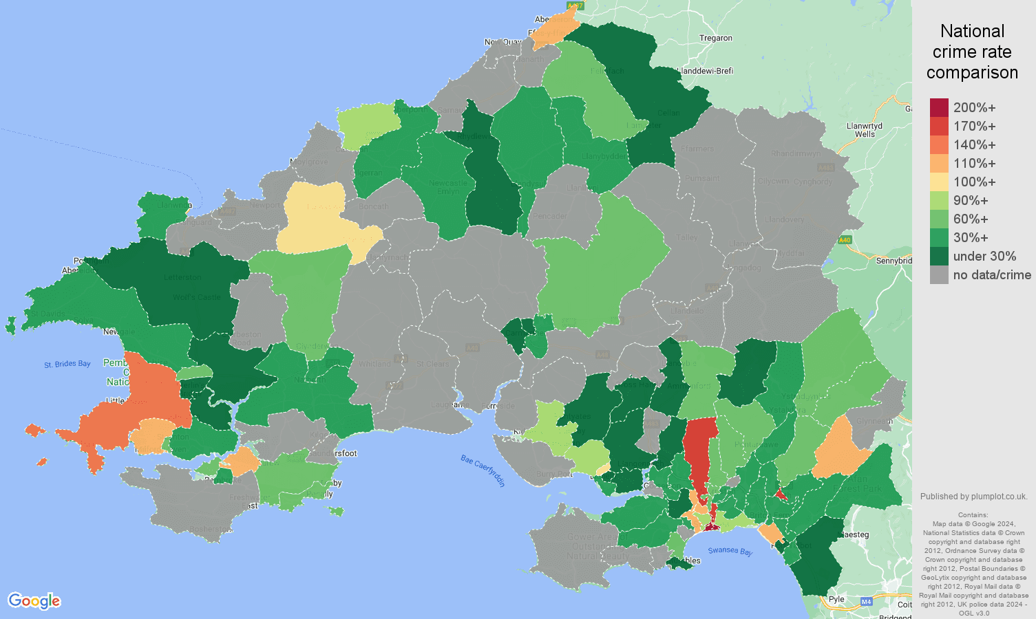 Swansea possession of weapons crime rate comparison map
