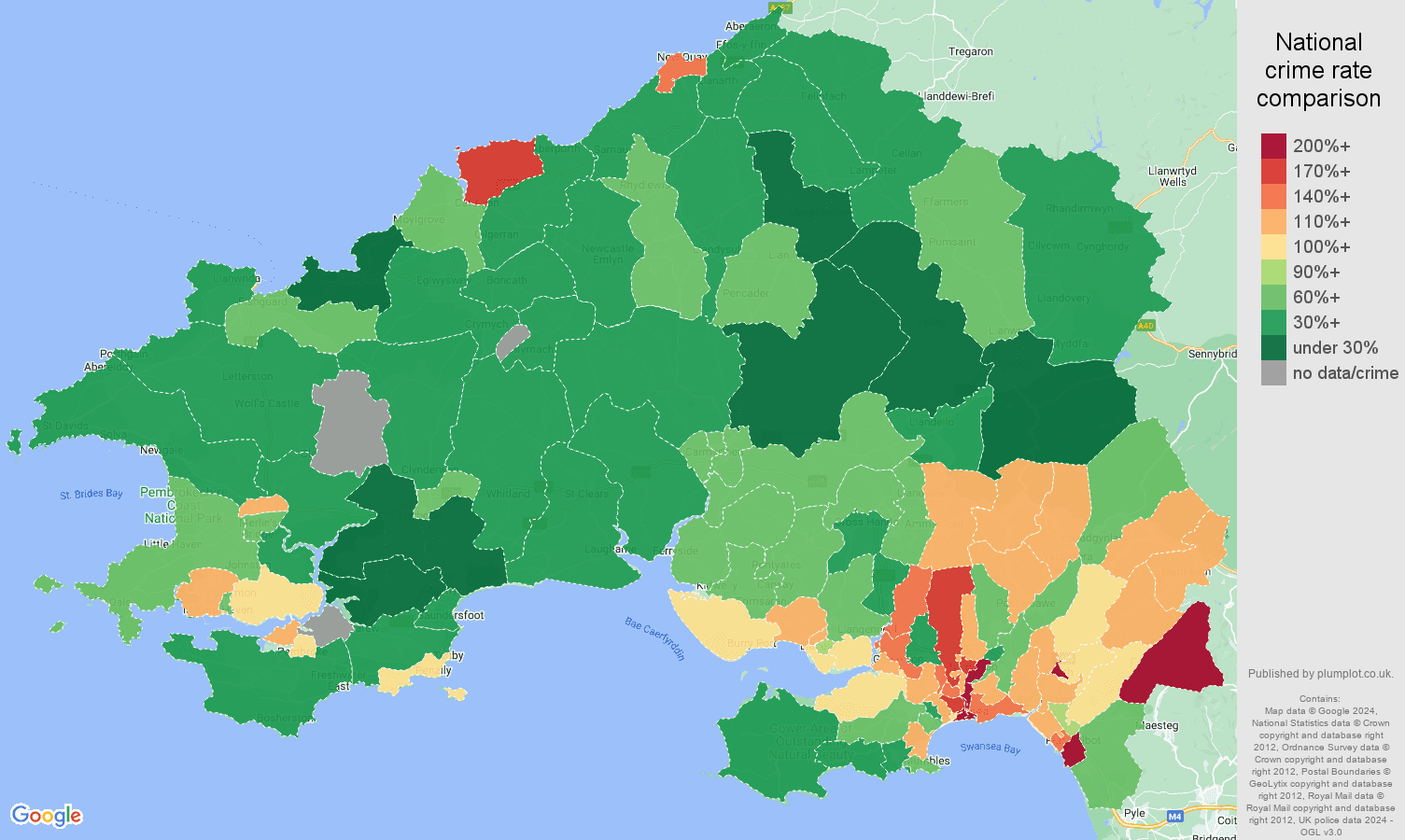 Swansea public order crime rate comparison map