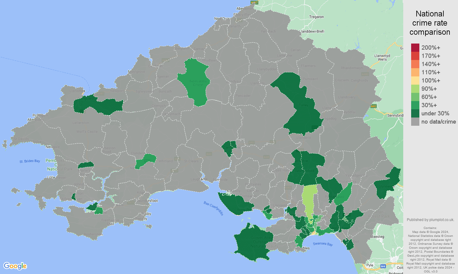 Swansea robbery crime rate comparison map