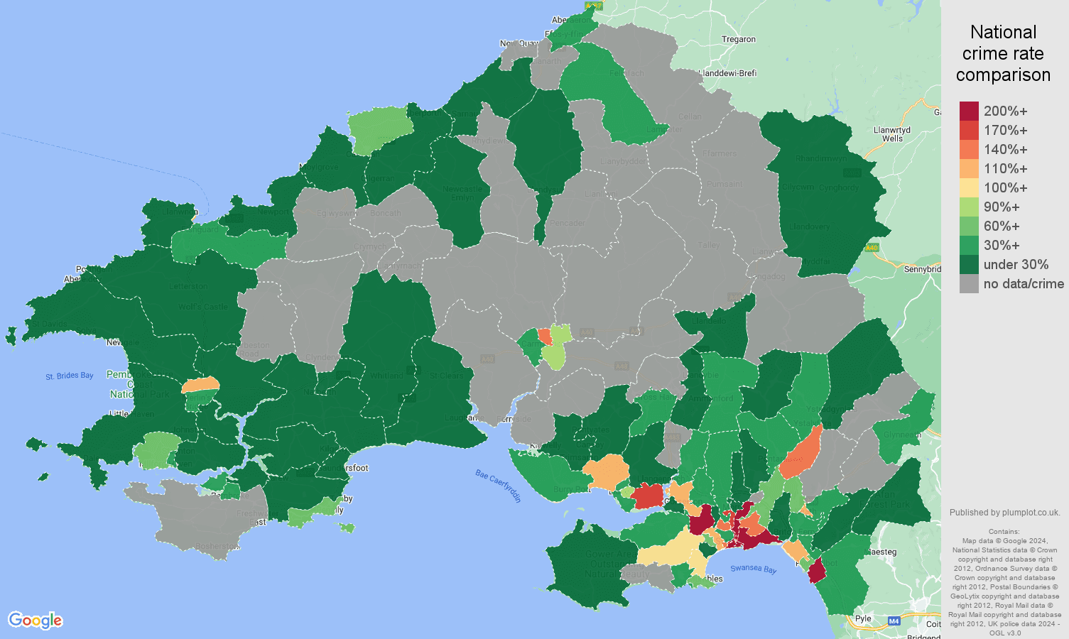 Swansea shoplifting crime rate comparison map