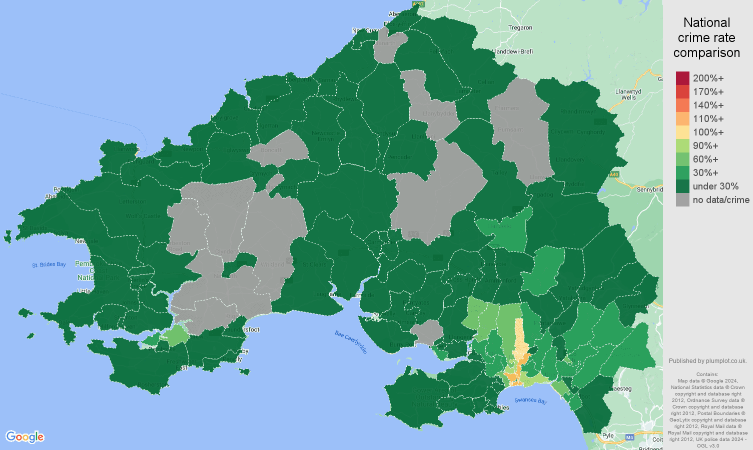 Swansea vehicle crime rate comparison map