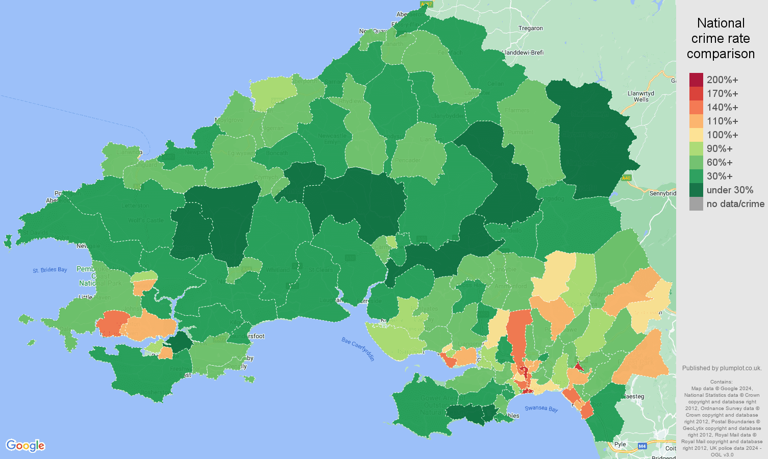 Swansea violent crime rate comparison map