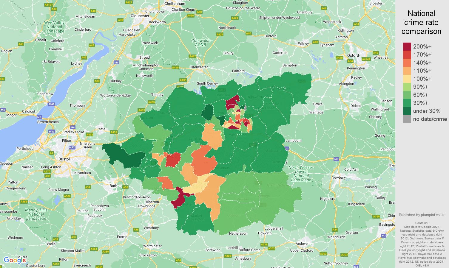 Swindon antisocial behaviour crime rate comparison map