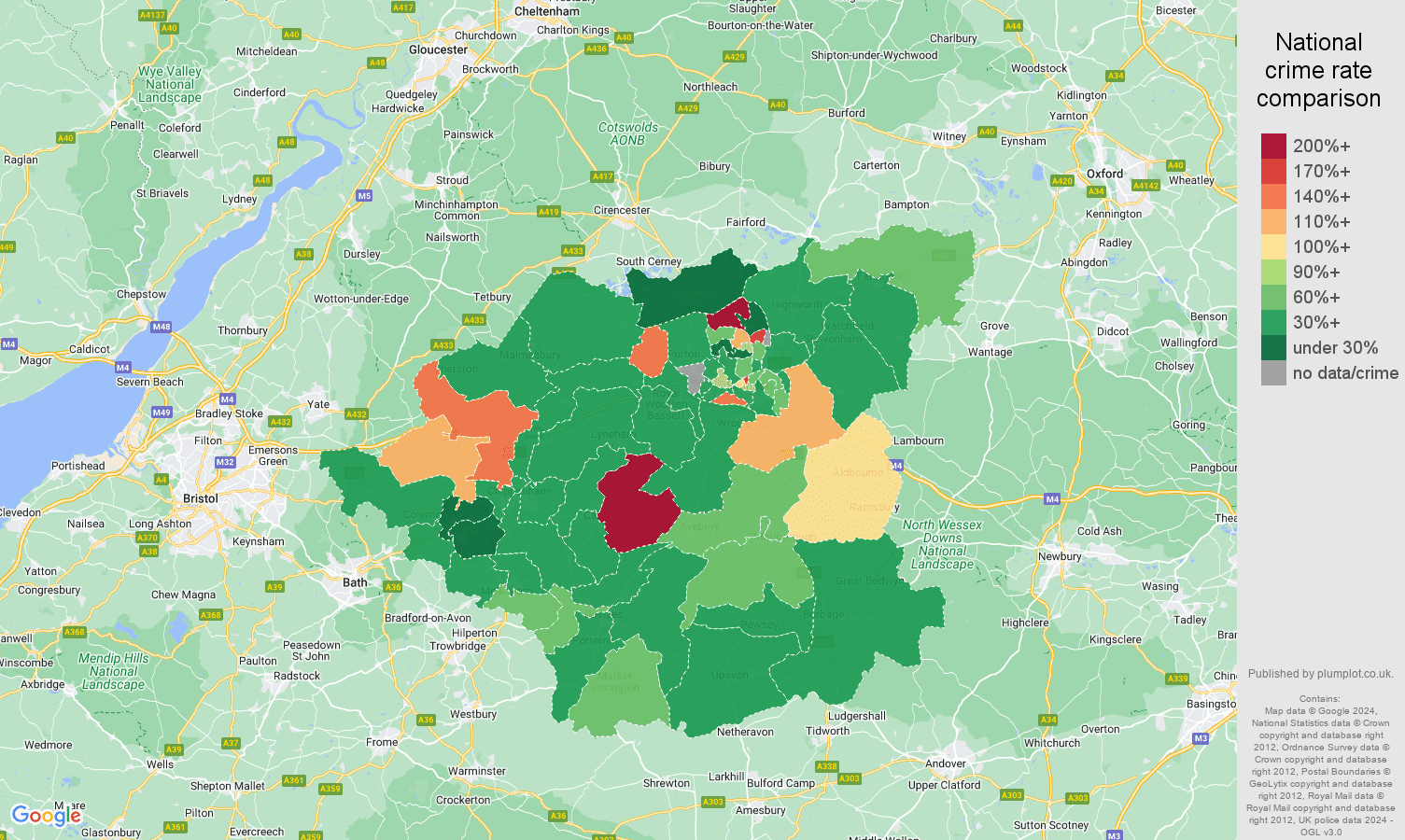 Swindon other theft crime rate comparison map