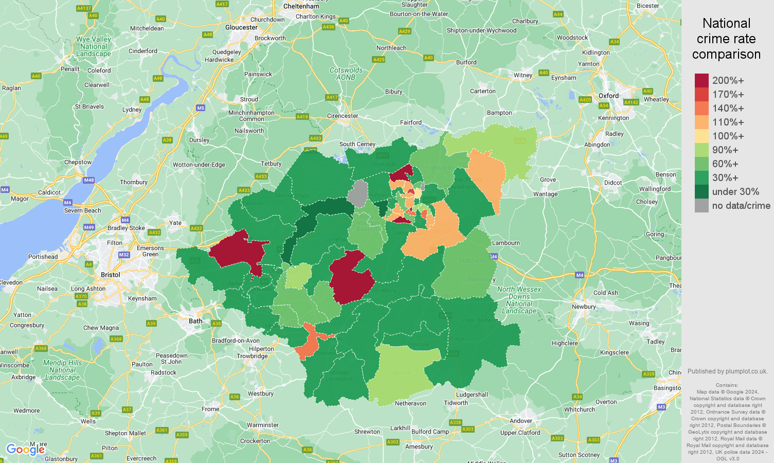Swindon public order crime rate comparison map