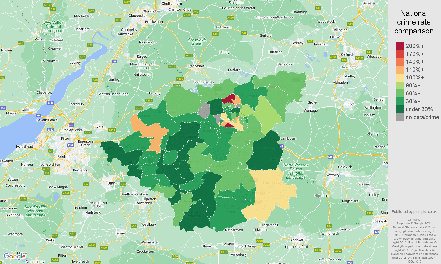 Swindon vehicle crime rate comparison map