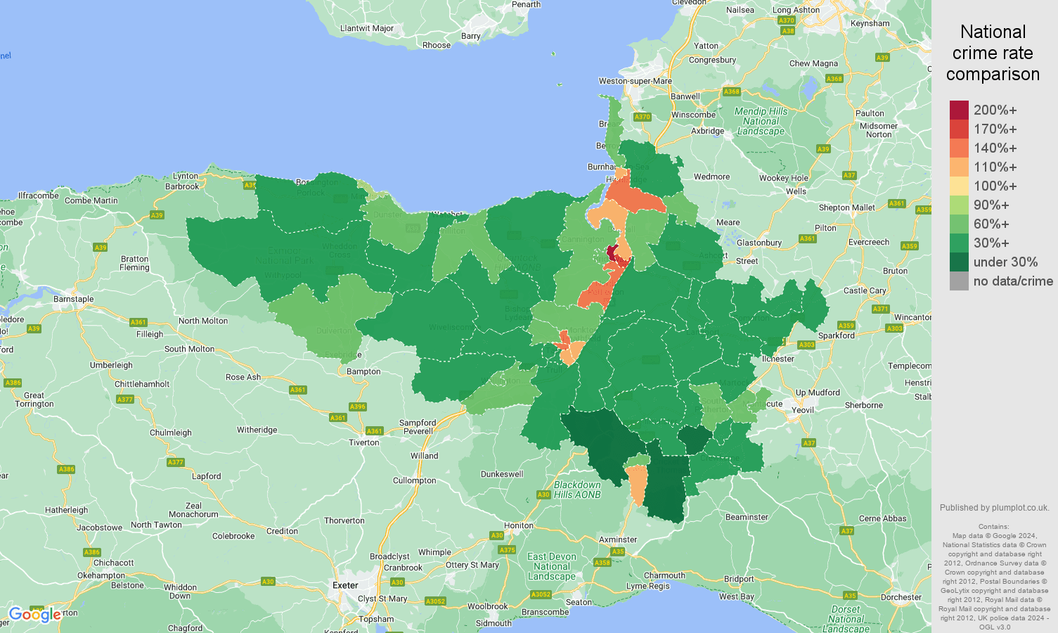Taunton crime rate comparison map