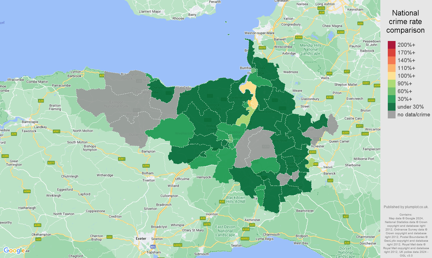 Taunton drugs crime rate comparison map
