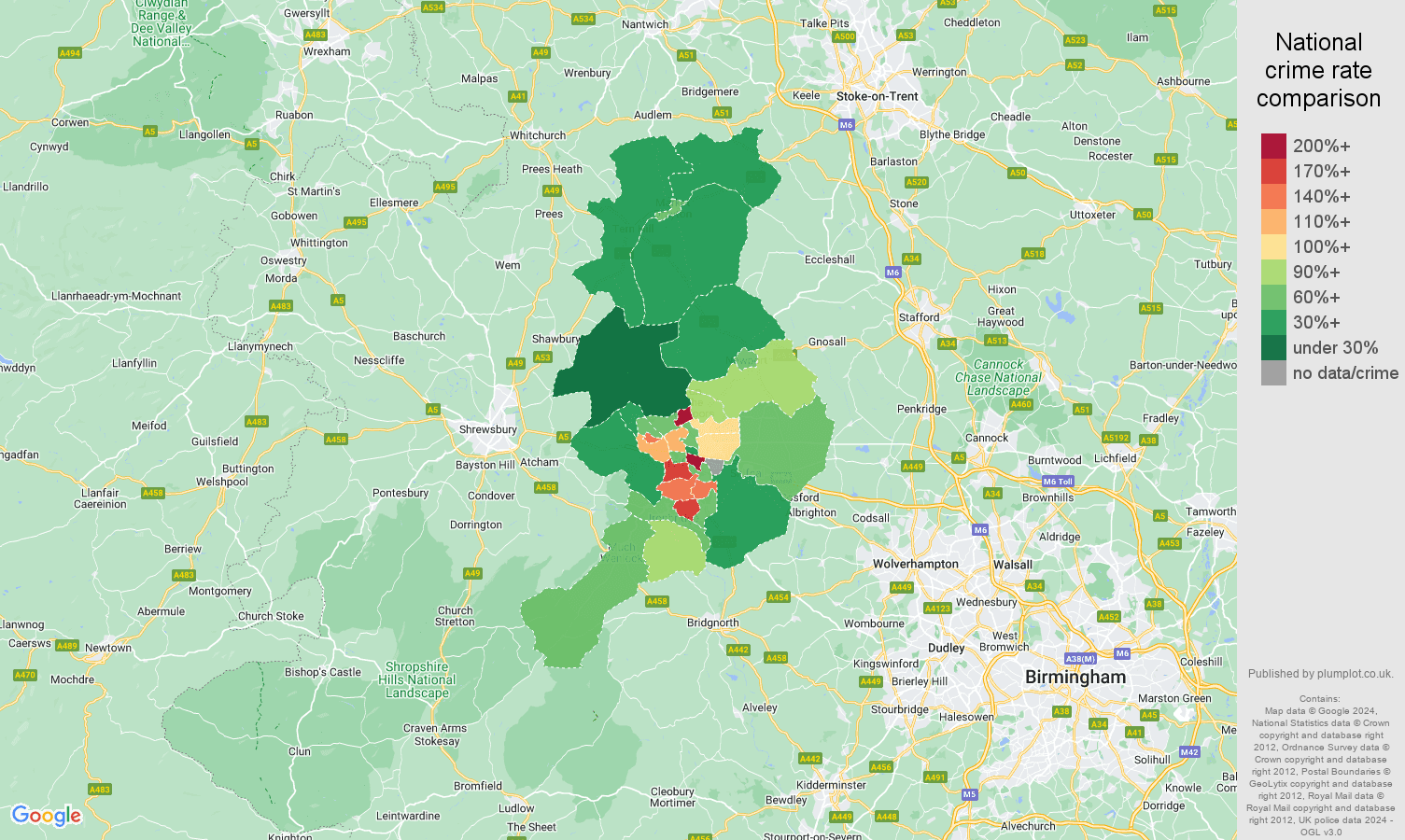 Telford crime rate comparison map