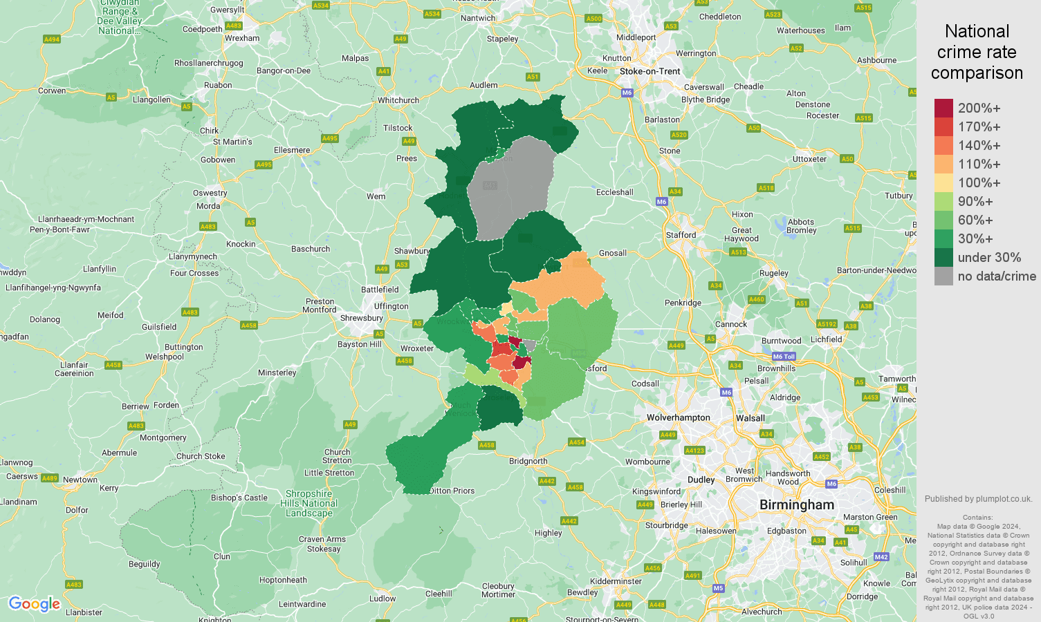 Telford drugs crime rate comparison map