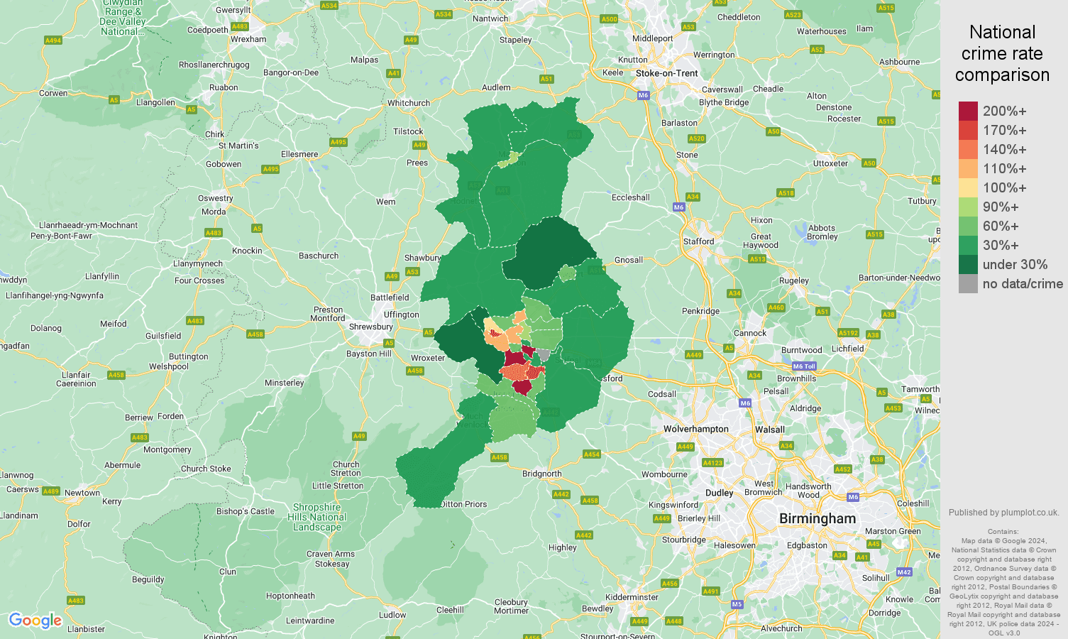 Telford public order crime rate comparison map