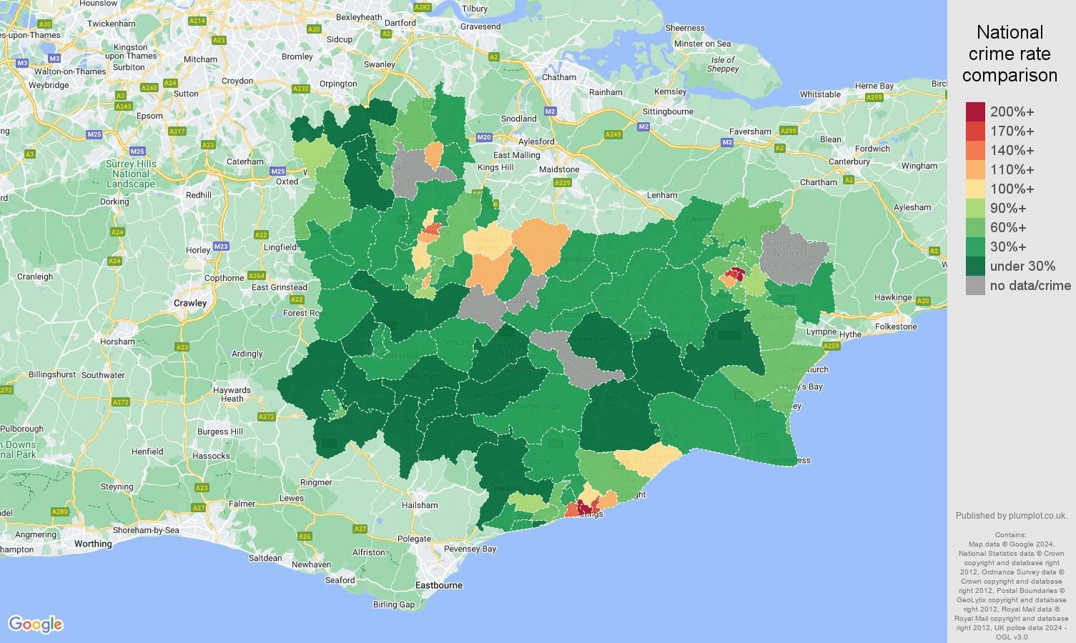 Tonbridge drugs crime rate comparison map