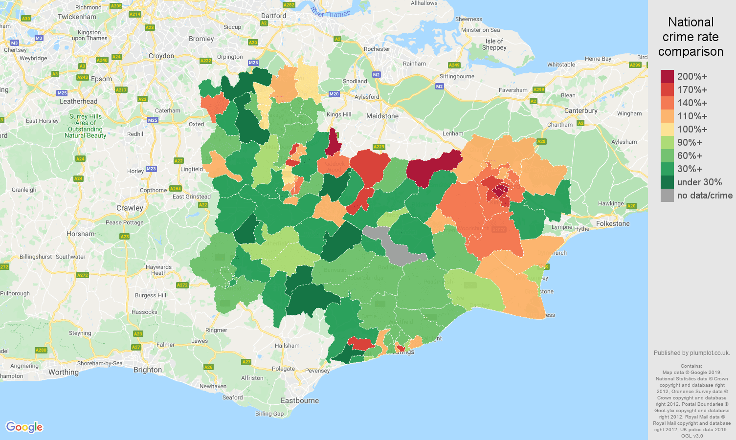 Tonbridge other crime rate comparison map