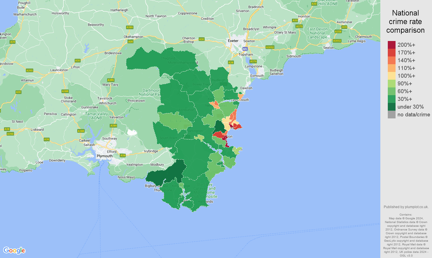 Torquay antisocial behaviour crime rate comparison map