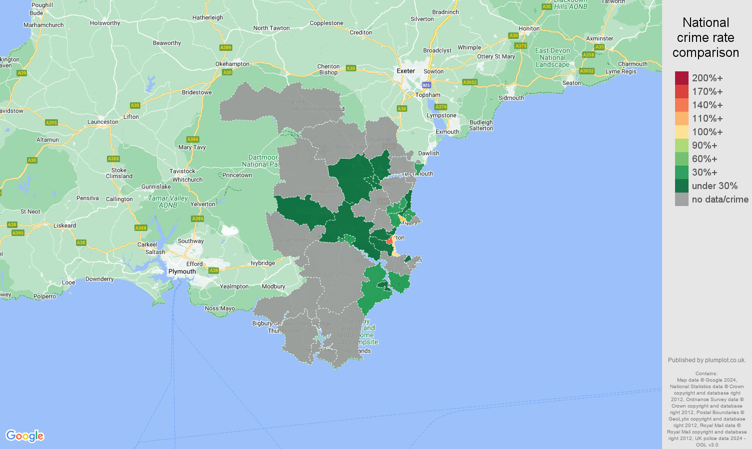 Torquay bicycle theft crime rate comparison map