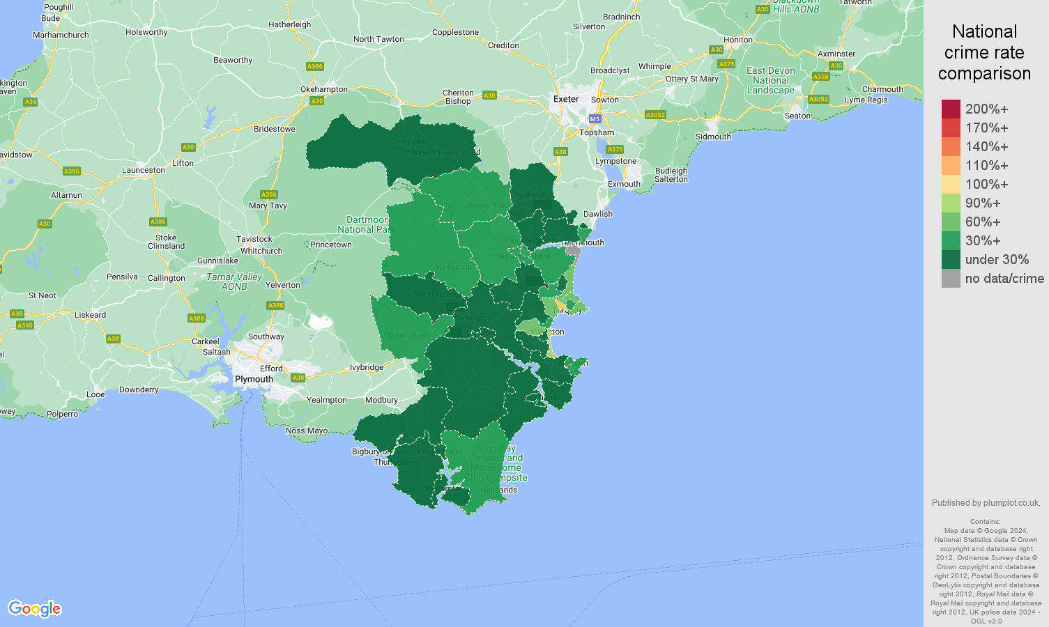 Torquay burglary crime rate comparison map