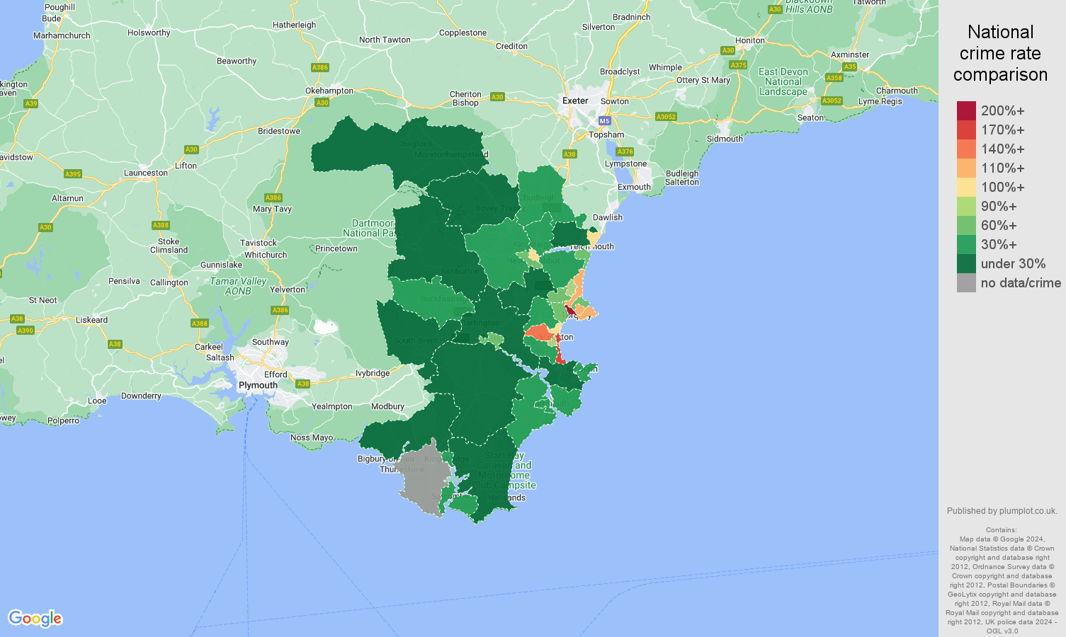 Torquay drugs crime rate comparison map
