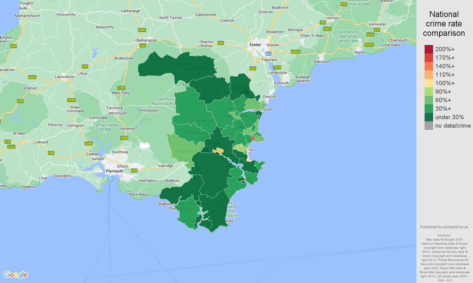 Torquay other theft crime rate comparison map