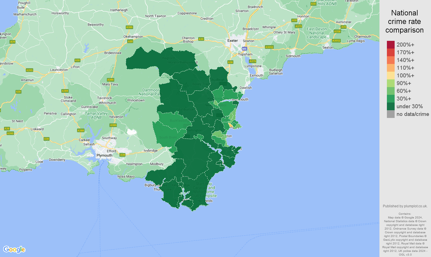 Torquay public order crime rate comparison map