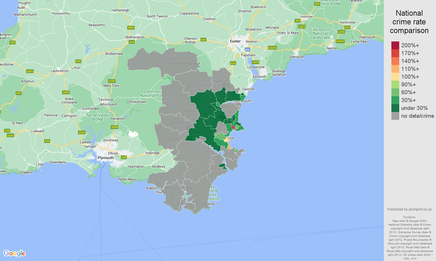 Torquay robbery crime rate comparison map