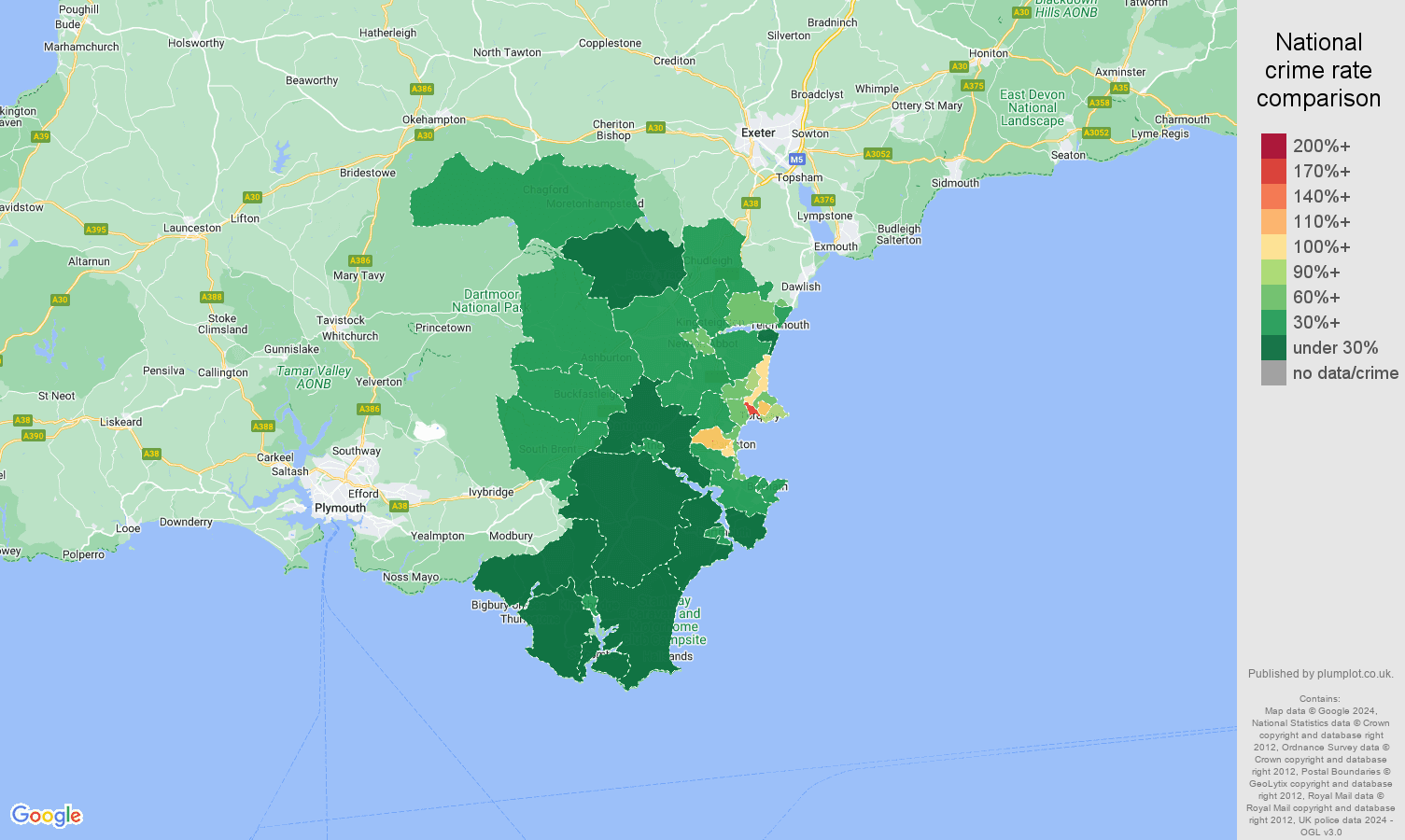 Torquay violent crime rate comparison map