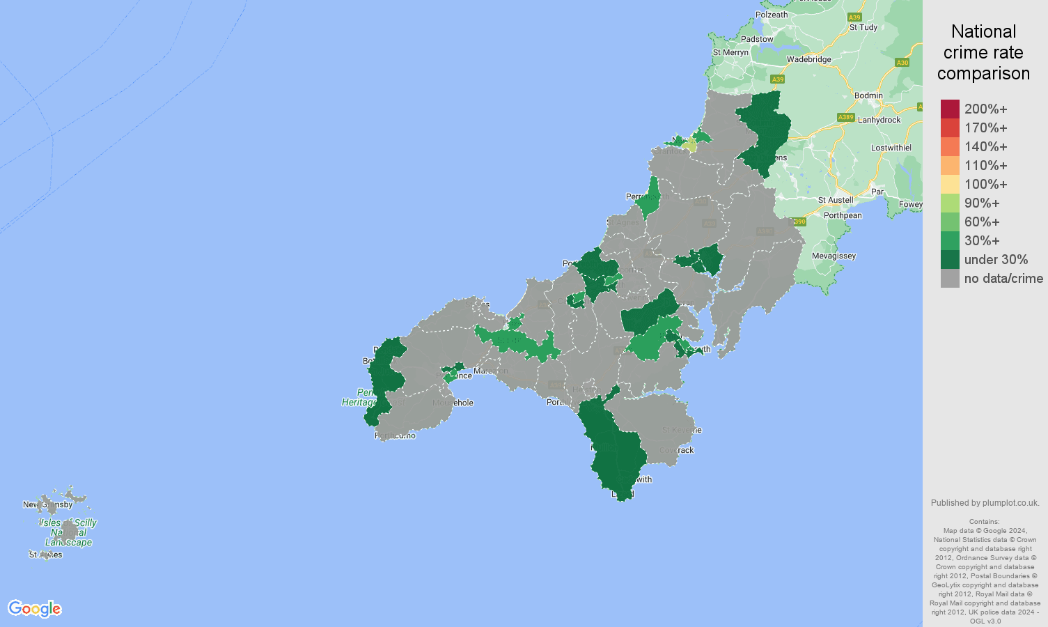 Truro bicycle theft crime rate comparison map