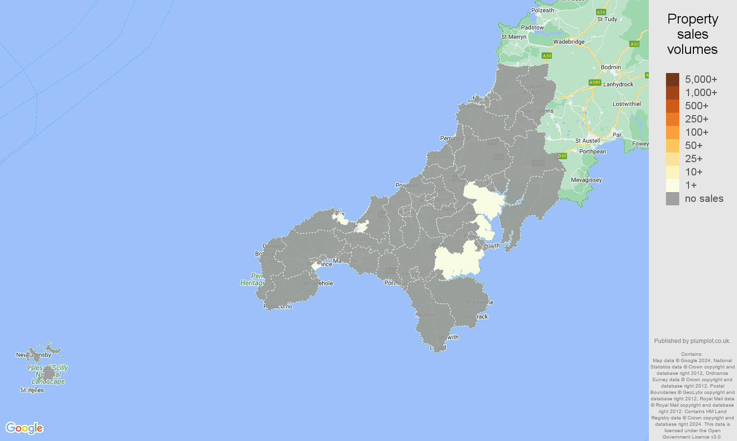 Truro map of sales of new properties