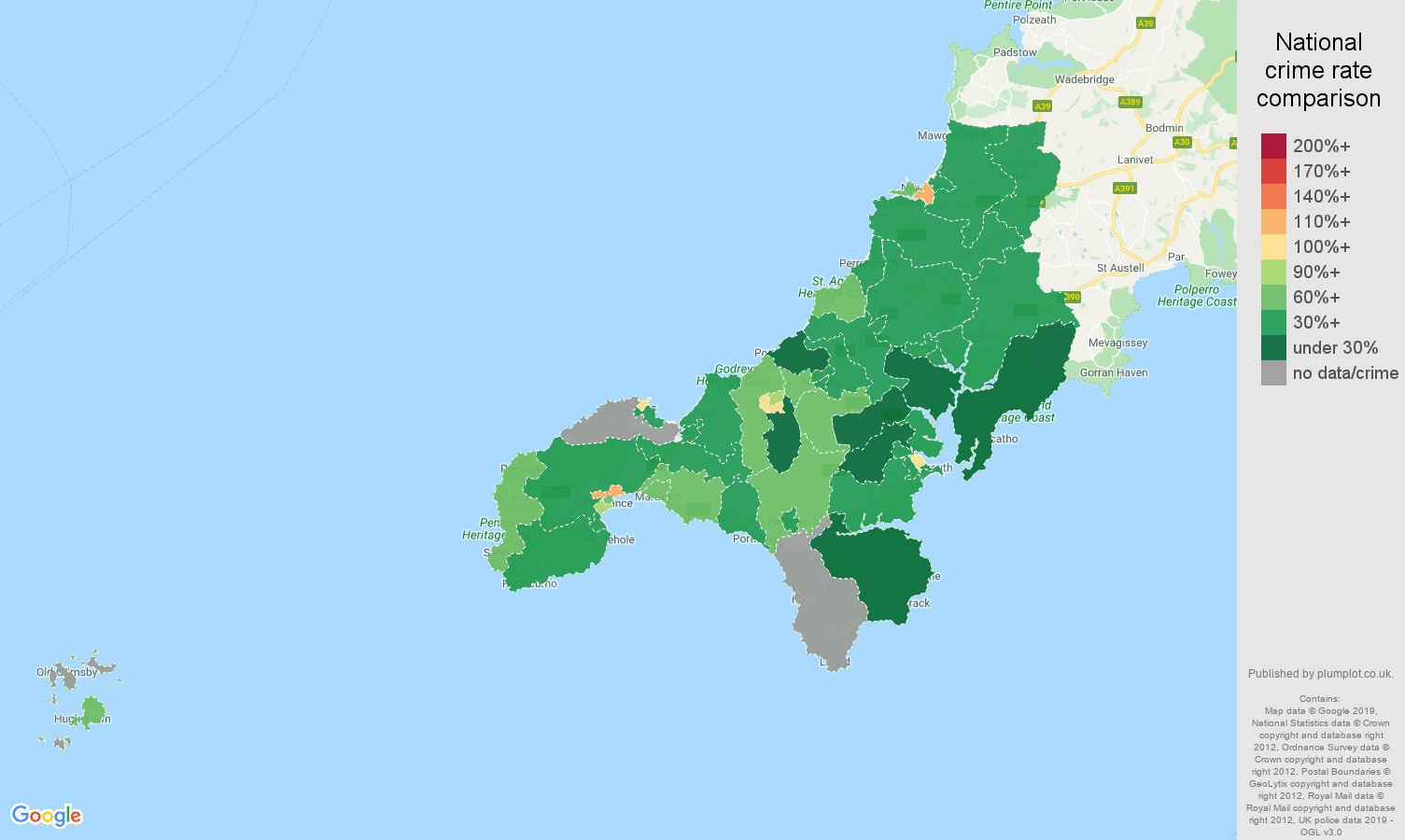 Truro other crime rate comparison map