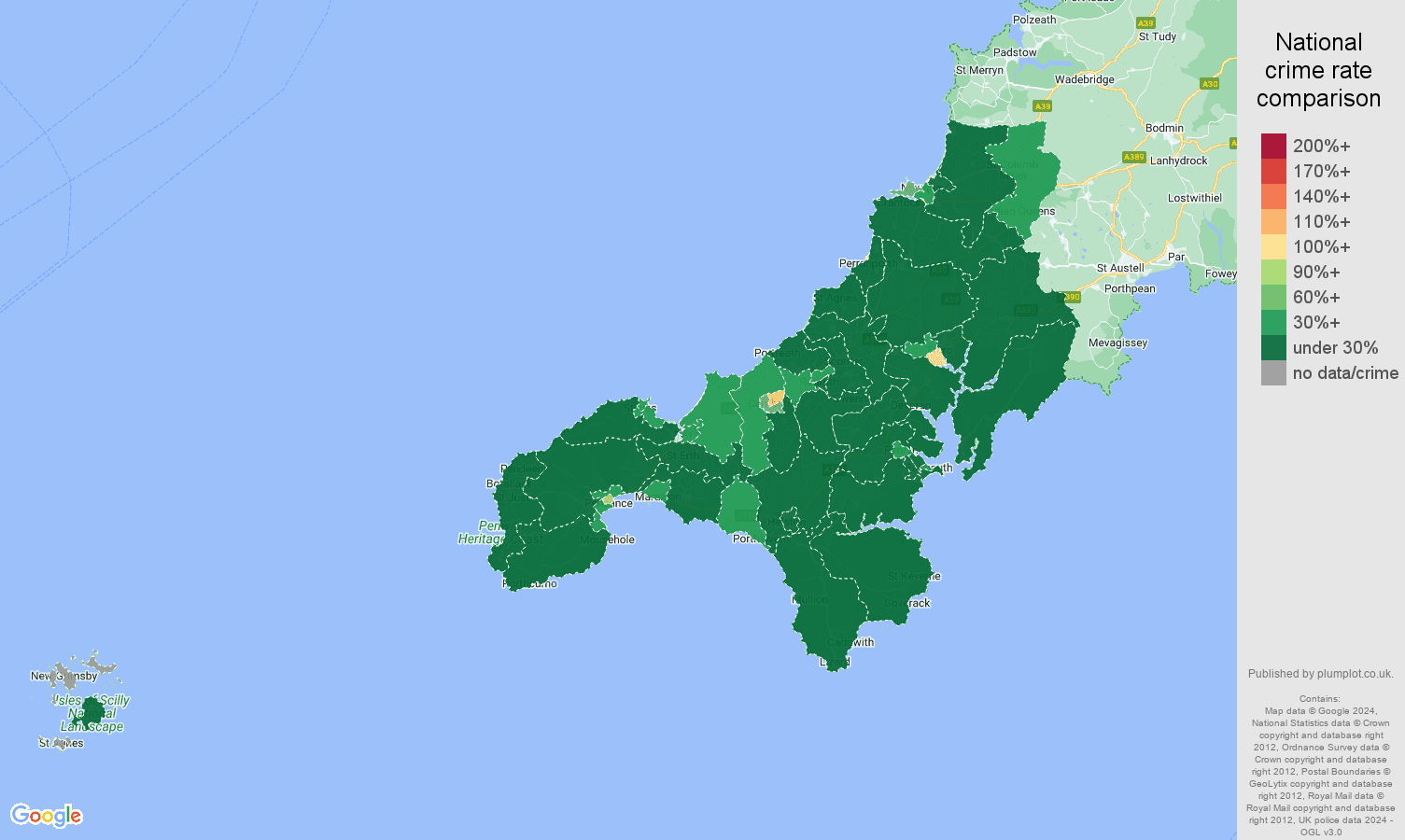 Truro public order crime rate comparison map