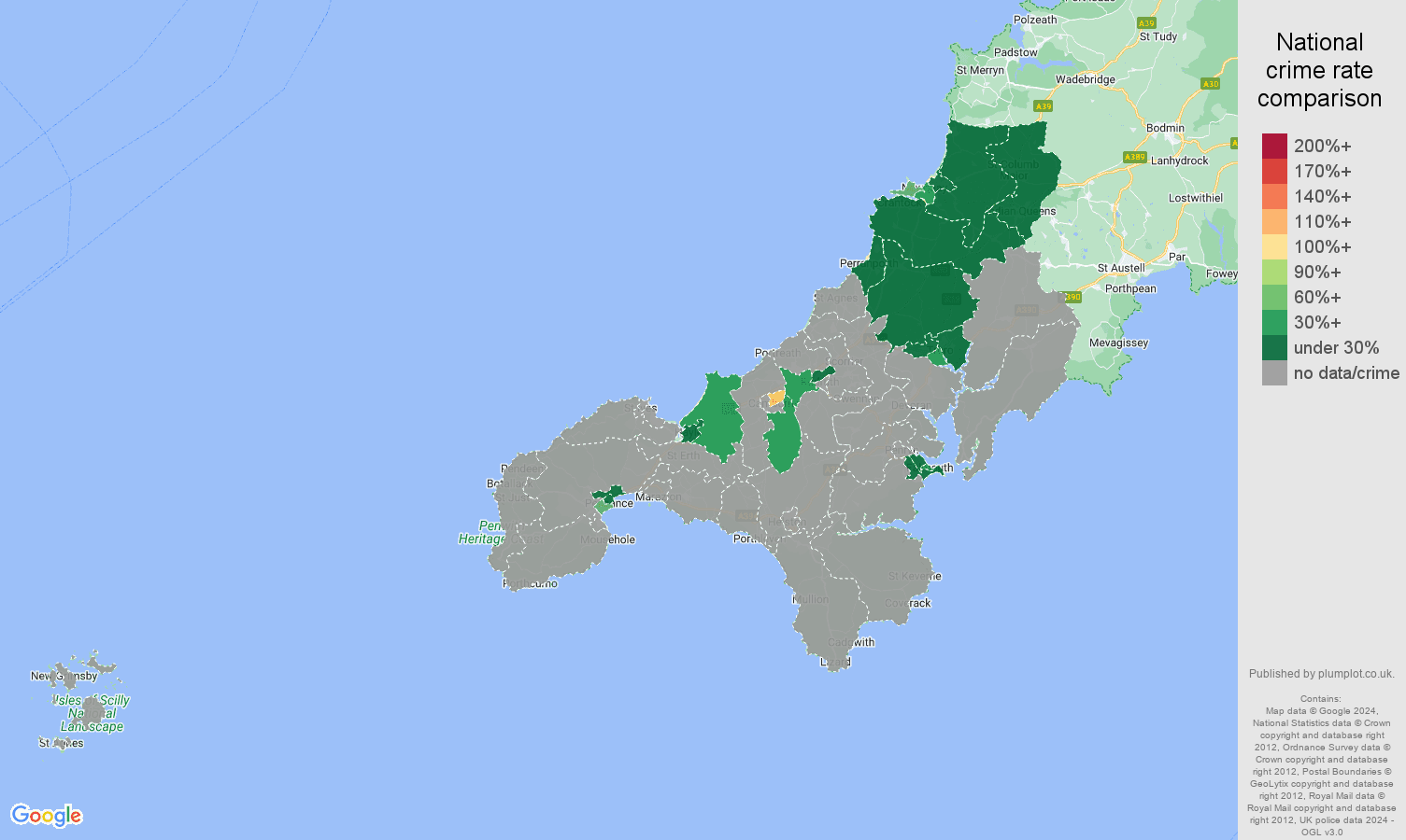 Truro robbery crime rate comparison map
