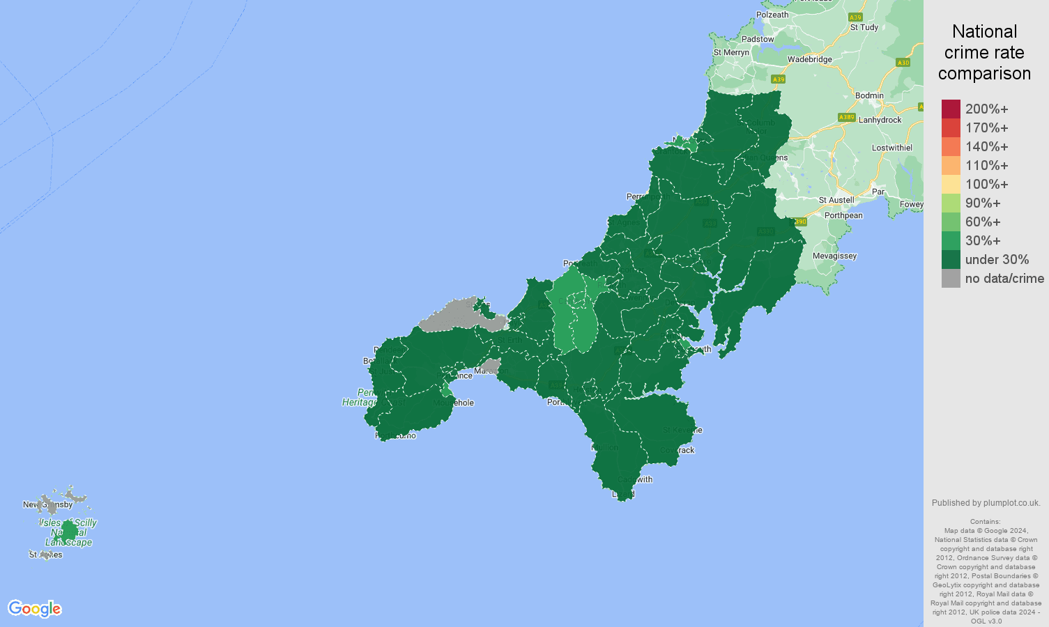 Truro vehicle crime rate comparison map