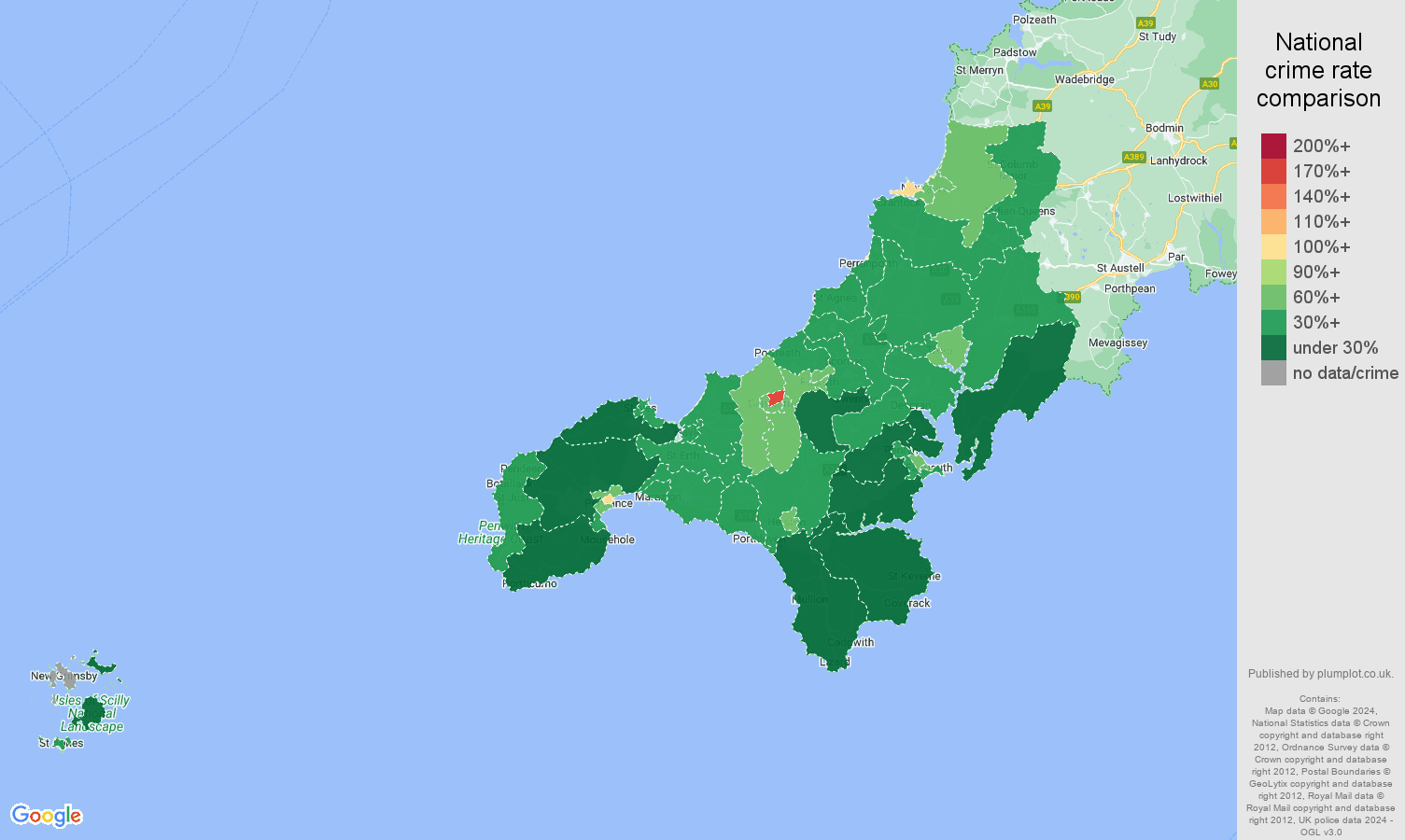 Truro violent crime rate comparison map