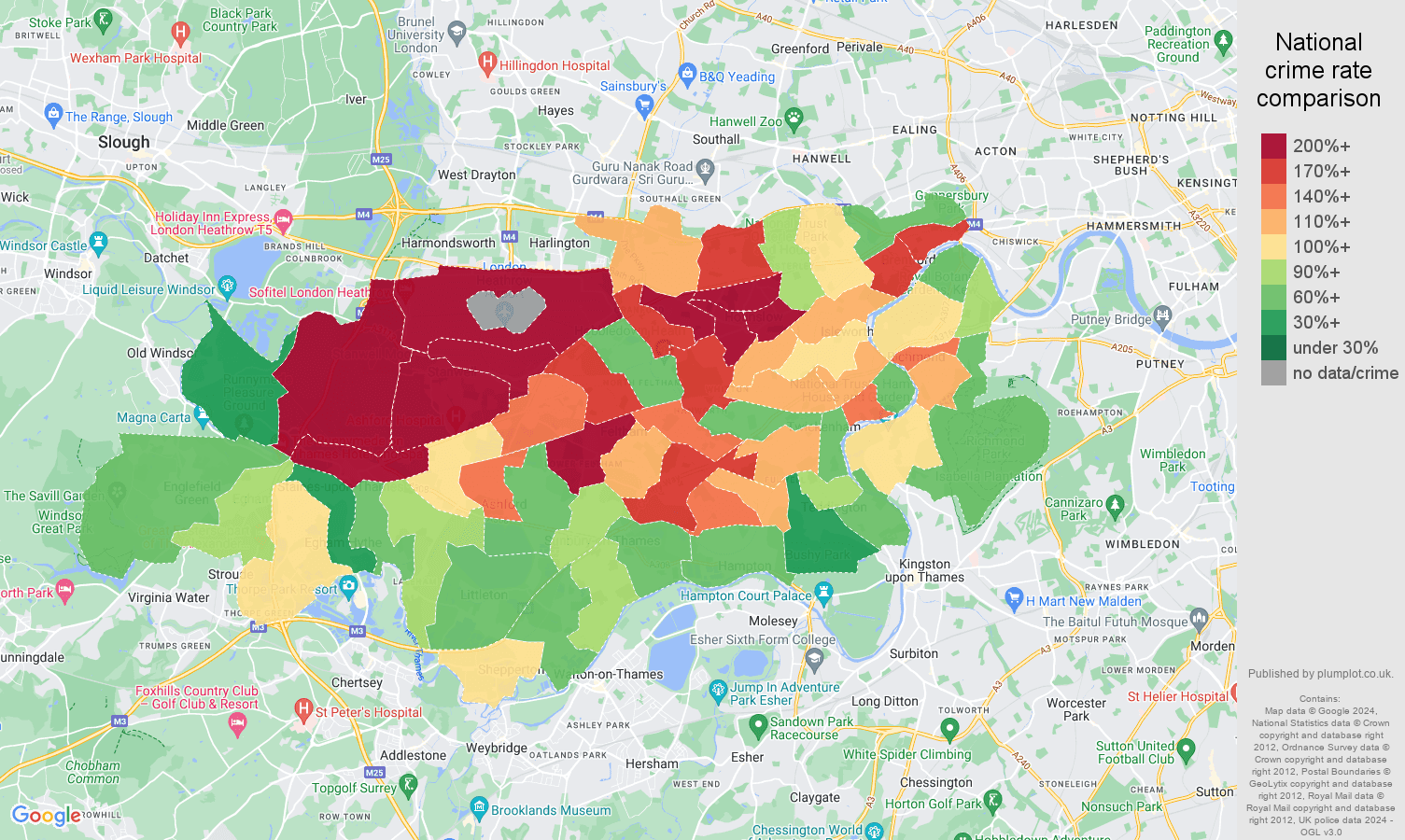 Twickenham antisocial behaviour crime rate comparison map
