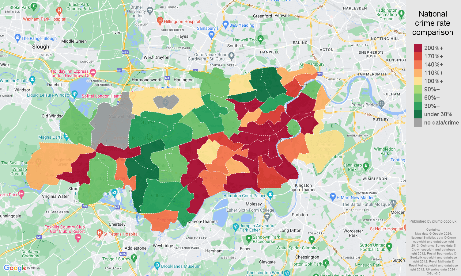 Twickenham bicycle theft crime rate comparison map